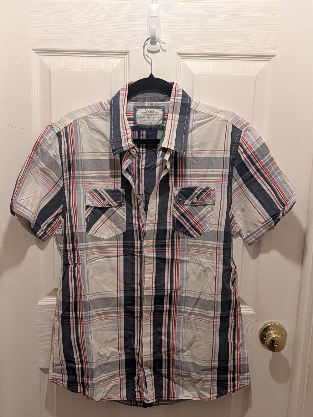 Joules Short-Sleeve Plaid Button-Down Shirt - Navy, White & Red